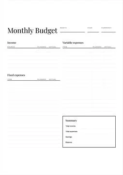 Monthly Budget Planner Spreadsheet Template Stock Illustration
