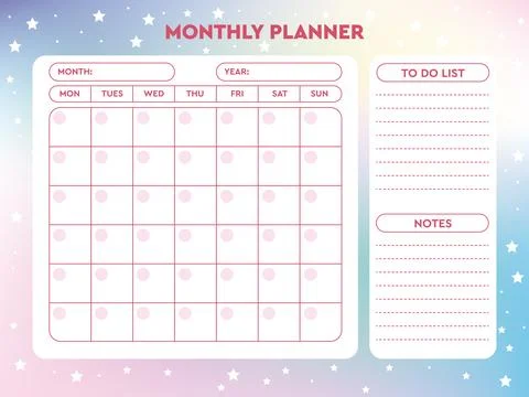 Monthly calendar glider on rainbow background with stars Stock Illustration