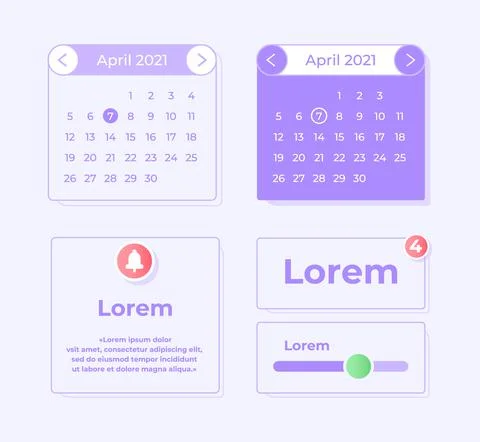 Monthly calendar UI elements kit Stock Illustration