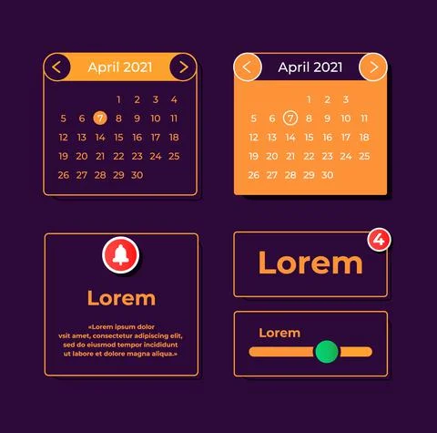 Monthly calendar UI elements kit Stock Illustration