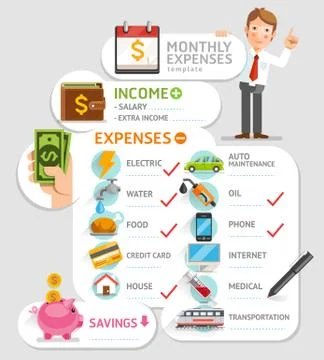 Monthly expenses template. Vector illustration. Stock Illustration