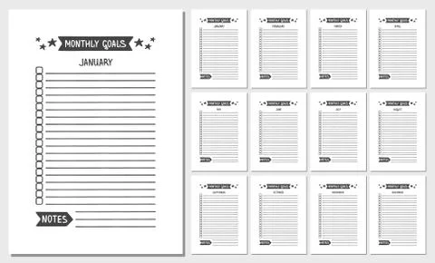 Monthly Goals. Vector Template Stock Illustration