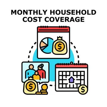 Monthly household cost coverage planning and budget management Stock Illustration