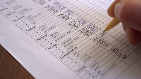 Monthly Household Expenses List for a Basic Family Budget Video stock 132476272