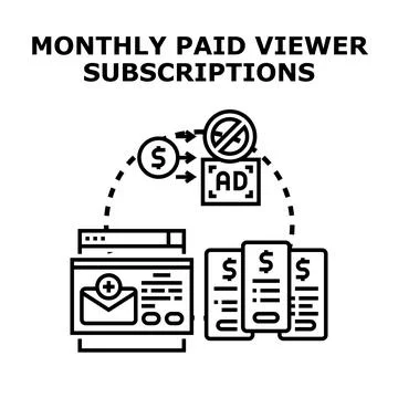 Monthly paid viewer subscriptions access content without ads Stock Illustration
