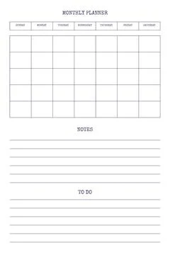 Monthly personal planner diary template with type written font. Monthly calen Stock Illustration