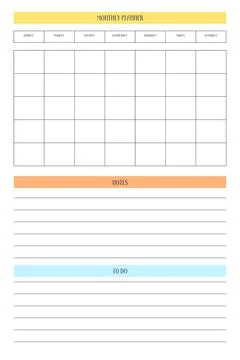 Monthly personal planner diary template in classic strict style with multicol Stock Illustration