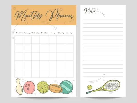 Monthly planner and page for notes template Stockillustratie