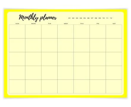 Monthly planner template. Blank notebook page. Paper sheet Stock Illustration