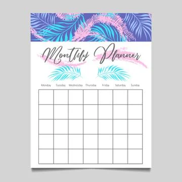 Monthly planner template design Stock Illustration