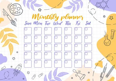 Monthly planner. Template design, important dates. Schedule for printing, cal Stock Illustration