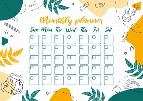 Monthly planner. Template design, important dates. Schedule for printing, cal Illustrazione stock