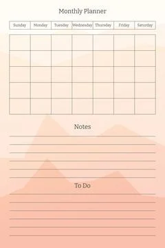 Monthly planner template. to do tasks list and notes with column and row lini Stock Illustration