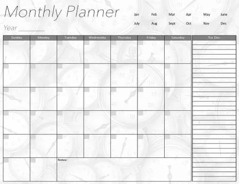 Monthly Planner With Time Background Stock Illustration