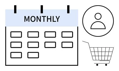 Monthly Planner with User Profile and Shopping Cart Elements 스톡 일러스트