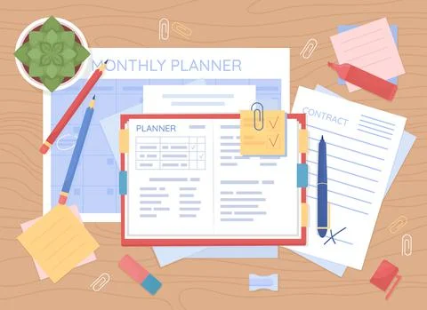Monthly planning flat color vector illustration Stock Illustration