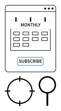 Monthly subscription calendar inside a web browser window with a subscribe bu Illustrazione stock