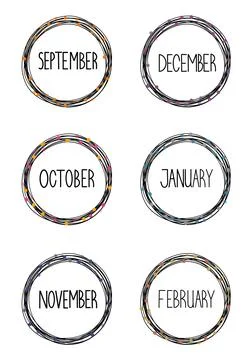 Months of year lettering frame Illustrazione stock