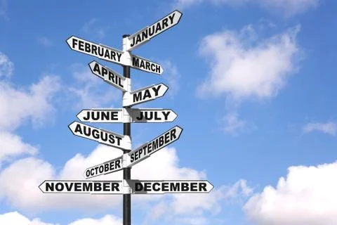 Months of the year signpost Stock Photos
