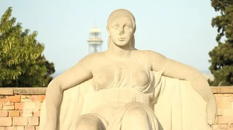 Montjuic statue, Barcelona Stock Footage