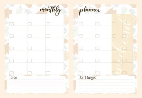 Montly Planner Printable template.  Stock Illustration