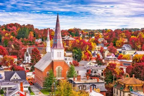 Montpelier, Vermont, USA town skyline in autumn. Stock Photos