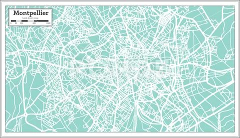 Montpellier France City Map in Retro Style. Outline Map. Stock Illustration
