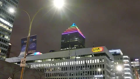 Montreal building with rainbow light Stock Footage 139664258