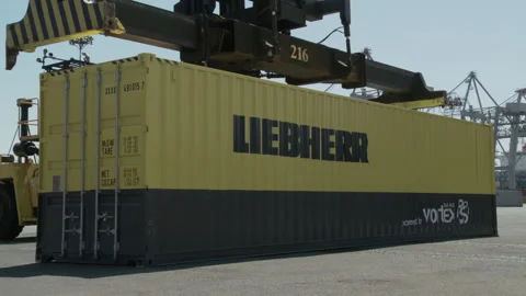 Montreal, Canada – 05/18/2012: Container handler lift onto truck Stock Footage 188201540