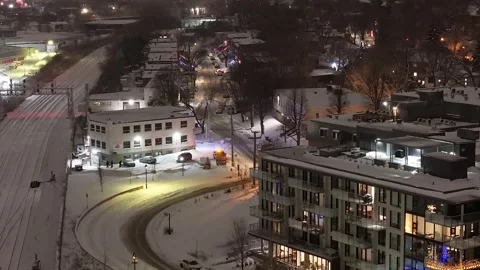 Montréal, Canada Dec '25 - Compact parking parcel excavation under floodlight 스톡 동영상 324870359