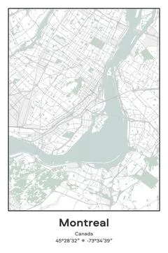 Montreal, Canada - vector map of city in Pastel, Gray, White, Green colors Stock Illustration