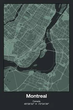 Montreal, Canada - vector map of city in Dark gray, Gray, Green, gray-green colo Stock Illustration