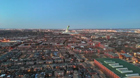Montreal at dusk, showcasing the iconic Olympic Stadium Stock Footage 304524913