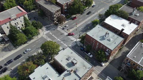 Montreal Intersection still 4k drone shot sunny day Stock Footage 217972822