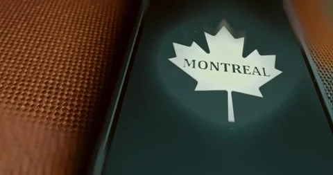 Montreal lettering on maple leaf icon, presentation Stock Footage 313494521