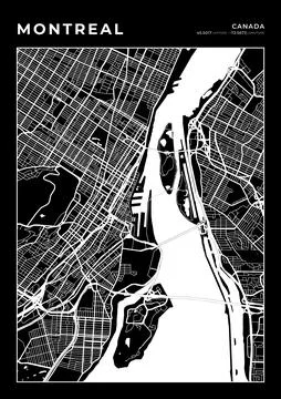 Montreal Map Wall Art Frame, Cartography Map Print, City Layout Map Stock Illustration