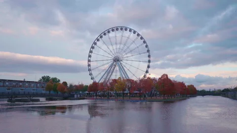 Montreal Observation Wheel on sunset in fall. Stock Footage 160577196