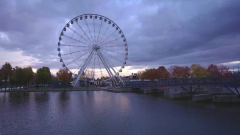 Montreal Observation Wheel on sunset in fall. Stock Footage 160578053