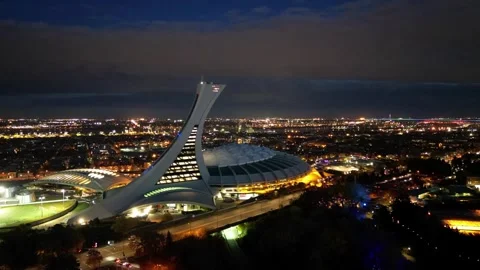 Montréal Olympic Stadium Night Hyperlapse Aerial Drone View Stock Footage 332623906