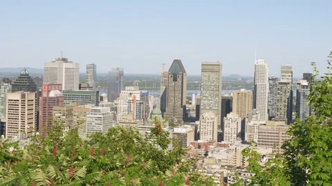 Montreal QC Canada - Oct 28 2024: Aerial view of Montreal downtown from hill top Stock Footage 294262143