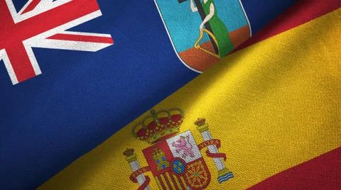 Montserrat and Spain two flags textile cloth, fabric texture Stock Illustration