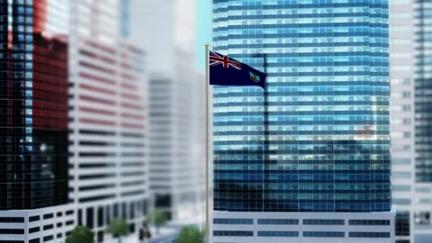 Montserrat Flag 3D Render Animation Waving in Front of Modern Glass Building Stock Footage 333073714