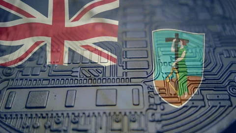 Montserrat flag with Bitcoin Cryptocurrency Stock Footage 166792571