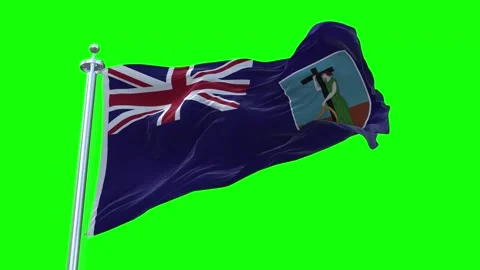 Montserrat Flag Waving in Loopable and Textured green screen background Stock Footage 296877009