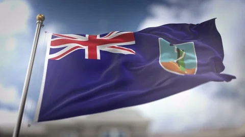 Montserrat Flag Waving Slow Motion 3D Rendering Blue Sky Background - Seaml.. Stock Footage 75426310