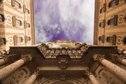 Montserrat monastery facade under a cloudy sky Stock Photos