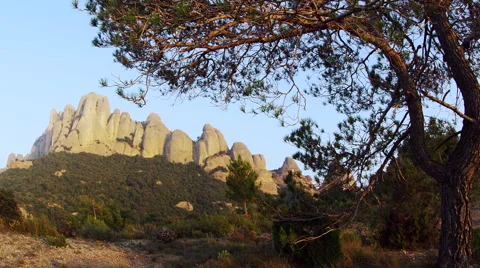Montserrat Mountains Clouds Spain Sunset 4K Stock Video Footage 库存影片 62305147