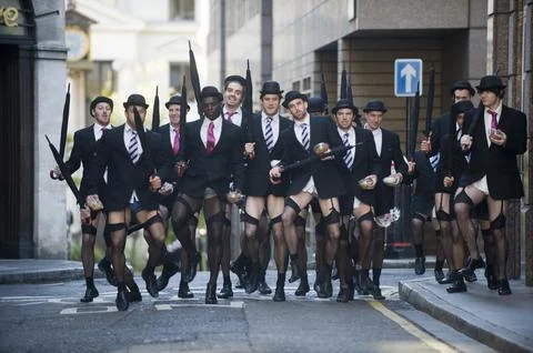Monty Python Comes To The City As Men In Stockings Promote Brekii At Vital Ingre 写真素材