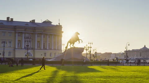 Monument of the 18th century, emperor Peter the great, Saint Petersburg, Russia Stock Footage 200717596