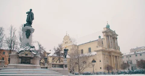 The monument of Adam Mickiewicz Statue - Warsaw, Poland (4K) Stock Footage 101295503